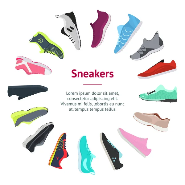 Cartoon Color Sneakers Shoes Banner Circle. Вектор — стоковый вектор