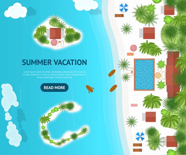 Cartoon Summer Cruise Vacation Concept Card Poster (em inglês). Vetor — Vetor de Stock