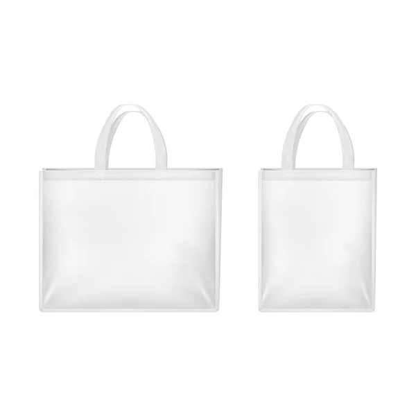 Realista 3d detallada blanca en blanco Tote venta bolsos conjunto. Vector — Archivo Imágenes Vectoriales