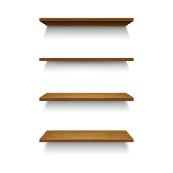 Realista 3d detallados estantes de madera conjunto. Vector — Vector de stock