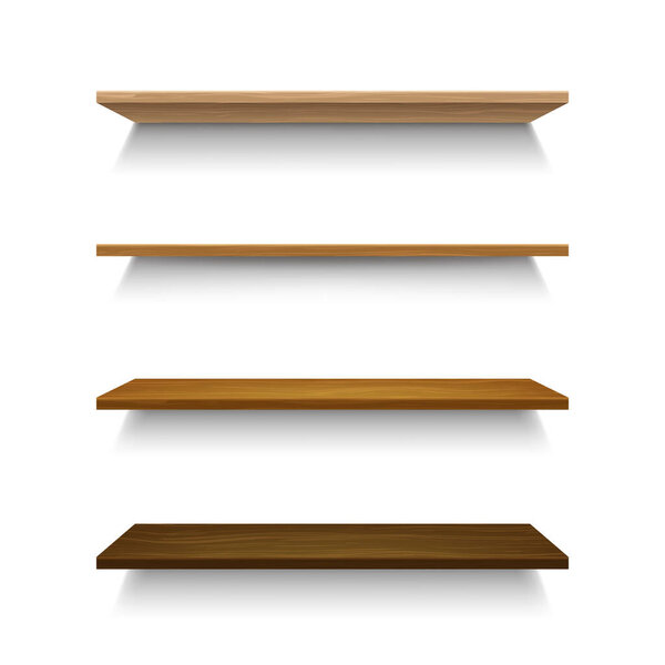 Realistic 3d Detailed Wooden Shelves Set. Vector