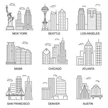 Usa Şehirler Sözleşmesi Doğrusal Simge Kümesi. Vektör