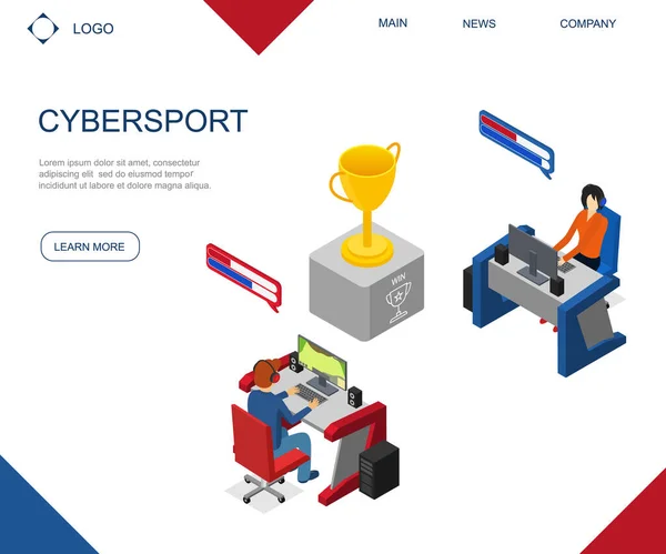 Cybersport Concept Card 3d Vista isometrica Landing Web Page Template. Vettore — Vettoriale Stock