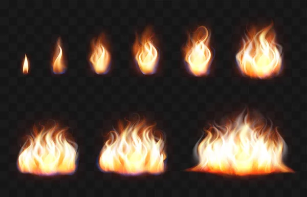 Realistické 3d detailní požární plameny Set. Vektor — Stockový vektor