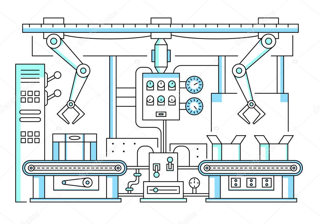 Conveyor Line Concept Contour Linear Style. Vector