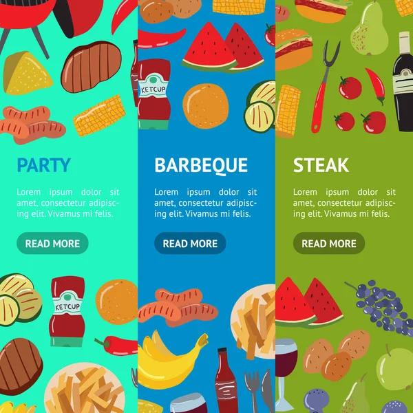 Cartoon Color Barbeque Picnic Concept Banner Vectical Set. Διάνυσμα — Διανυσματικό Αρχείο