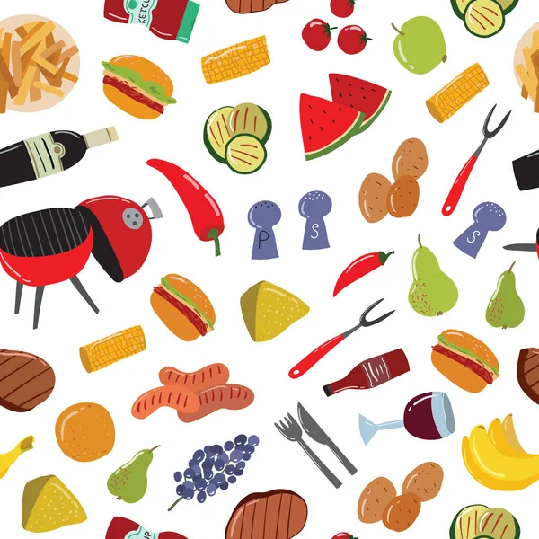 Cartoon Color Barbeque Picnic и Seamless Pattern. Вектор — стоковый вектор