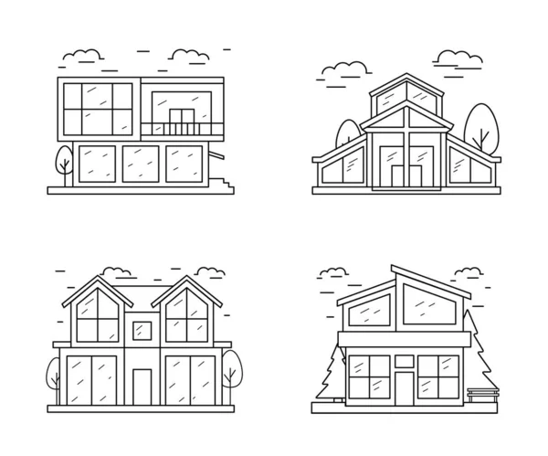 Conjunto de ícones lineares Modern House Sign Contour. Vetor —  Vetores de Stock
