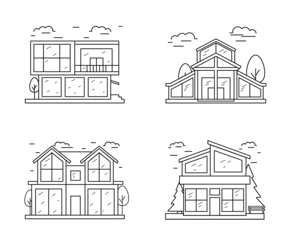 Maison moderne signe contour Icône linéaire Set. Vecteur — Image vectorielle