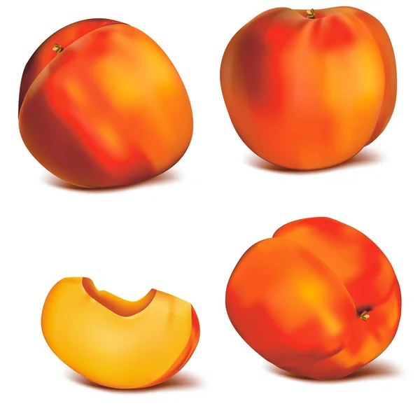 Realista detallado 3d Fresh Peach Set. Vector — Archivo Imágenes Vectoriales