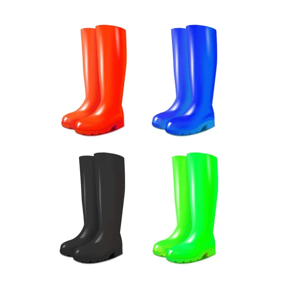 Ensemble de bottes en caoutchouc couleur 3D détaillées réalistes. Vecteur — Image vectorielle