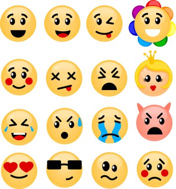 Çizgi film Rengi Emoji İmza Simgesi Seti. Vektör