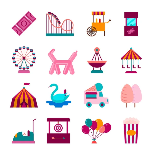 Cartoon Color Amusement Park on Summer Fair Festival Elements Set. Vecteur — Image vectorielle