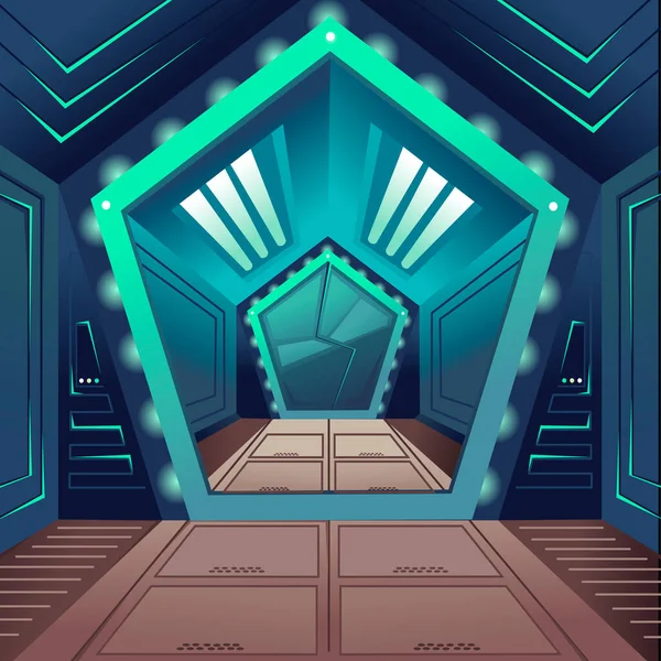 Kreskówka Kolor korytarz drzwi kosmiczny Wnętrze Koncepcja wnętrza. Wektor — Wektor stockowy