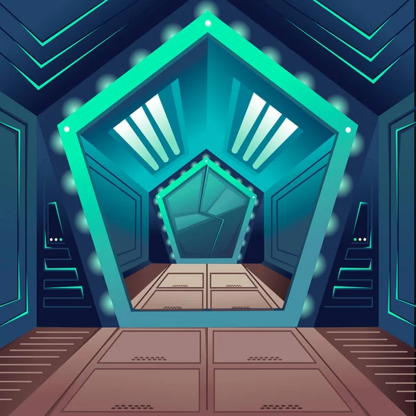 Cartoon Color Hallway Door Spaceship Interior Concept interior. Vector — Vector de stoc