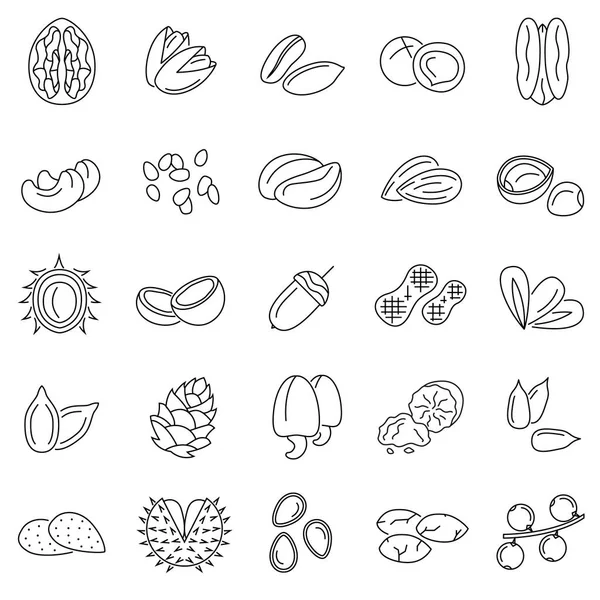 Conjunto de iconos de línea delgada negra de frutos secos y semillas. Vector — Archivo Imágenes Vectoriales