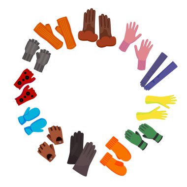 Çizgi film Rengi Yünlü Eldivenler Yuvarlak Tasarım Şablonu. Vektör