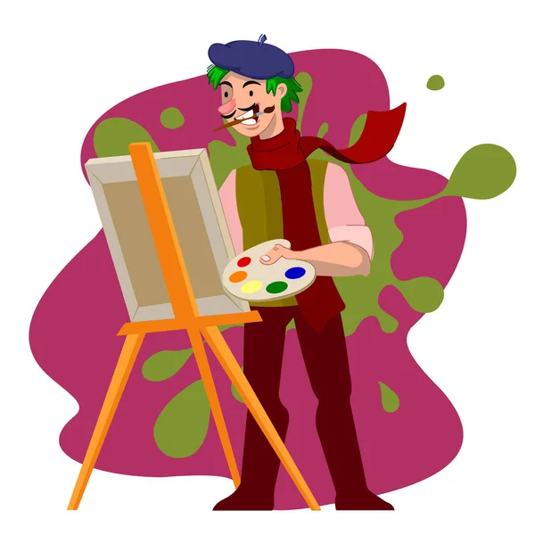 Cartoon Color Character Person Male Boy Artist Konzept. Vektor — Stockvektor