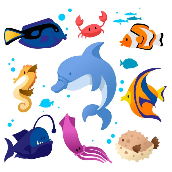 Cartoon Color Different Fish Icons Set. Vector — Stock Vector