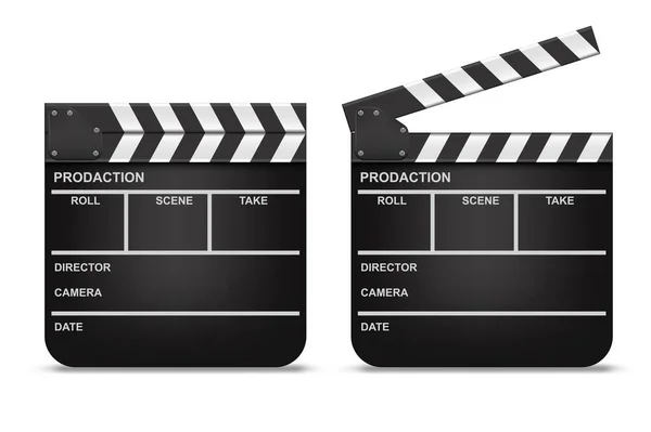 Realista detallada 3d Clapperboards película conjunto. Vector — Archivo Imágenes Vectoriales