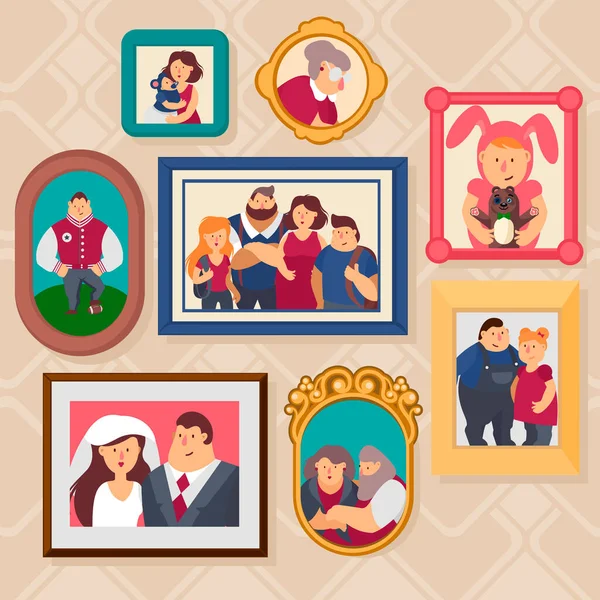 Cartoon Color Family Frames Icons Set. Vector — Stock Vector