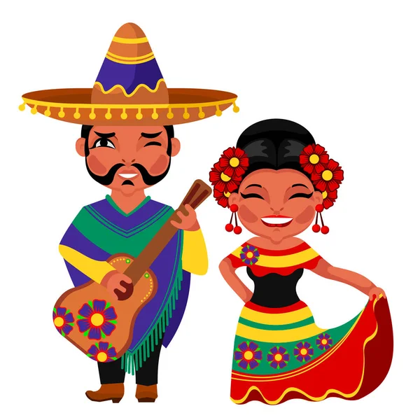 Personajes en color de dibujos animados People Mexican Concept. Vector — Archivo Imágenes Vectoriales