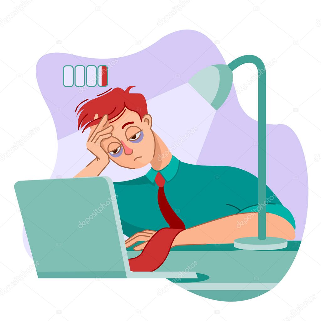 Cartoon Color Character Person Male Tired Exasperated Office Worker Concept. Vector