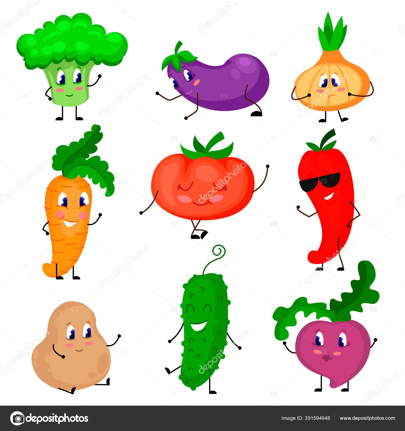 Conceito vegetal um conjunto plano de desenhos de vegetais de desenho  animado em uma ilustração vetorial de fundo branco