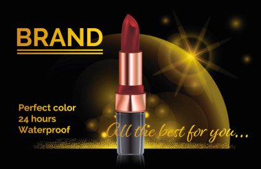 Gerçekçi Detaylı 3d Kozmetik Ruj Afiş Poster Kartı. Vektör