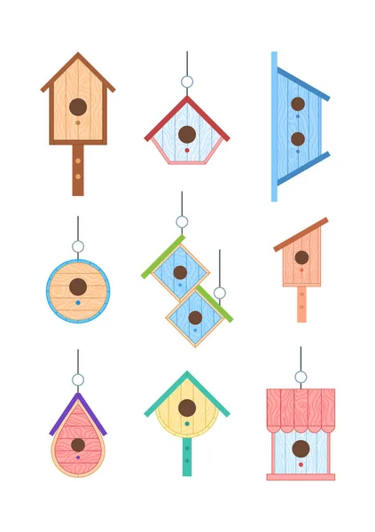 Cartoon Color Verschiedene Vogelhäuschen Icons Set. Vektor — Stockvektor
