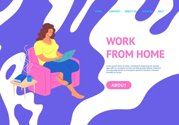 Freelance, Ganar dinero en casa Concepto Tarjeta Landing Web Page Template. Vector — Vector de stock