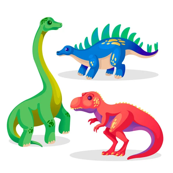 Dibujos animados dinosaurio color o conjunto de iconos de Dino. Vector — Archivo Imágenes Vectoriales