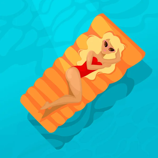 Cartoon Color Character Person Woman Rest in Pool Concept. Vector — Stock Vector