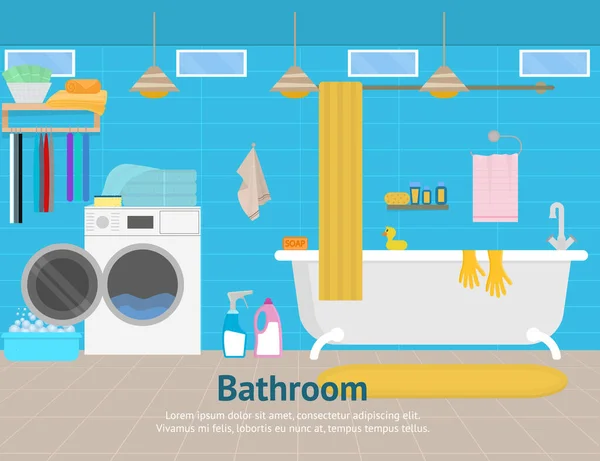 Cartoon kleur badkamer binnen interieur Concept Card. Vector — Stockvector