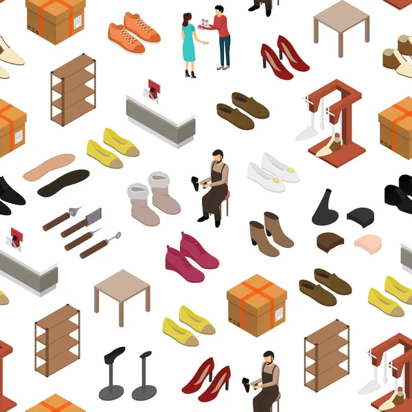 Shoe Work Shop Konzept 3D Isometrische Ansicht. Vektor — Stockvektor