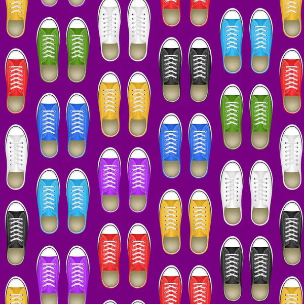 Ρεαλιστική 3d Λεπτομερής Χρώμα Sneakers Ζεύγος Seamless Pattern Ιστορικό. Διάνυσμα — Διανυσματικό Αρχείο