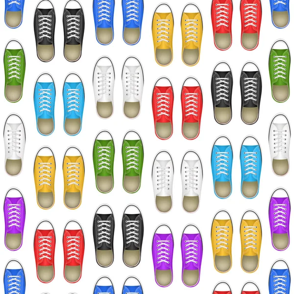 Realista 3d detalladas zapatillas de deporte de color par Seamless Pattern fondo. Vector — Archivo Imágenes Vectoriales
