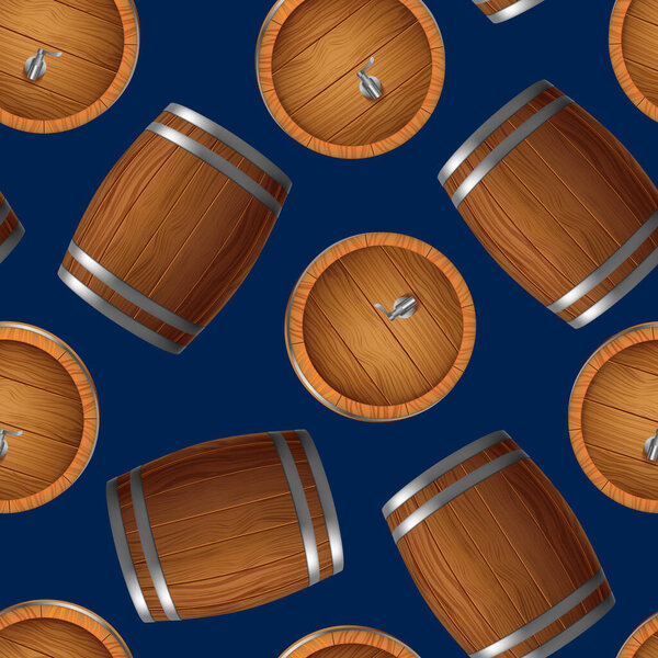 Realistic 3d Detailed Wooden Barrel Seamless Pattern Background. Vector