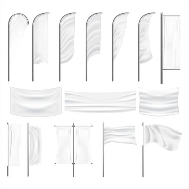 Gerçekçi Ayrıntılı Tekstil Bayrakları Seti. Vektör