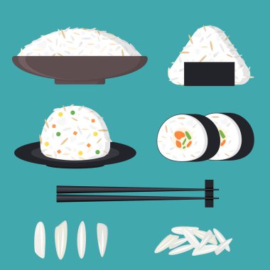 Çizgi film Japon Mutfağı ve Rice Set. Vektör
