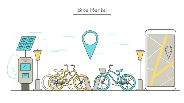 Bike Rental Service Concept Contour Linear Style 의 약자이다. Vector — 스톡 벡터