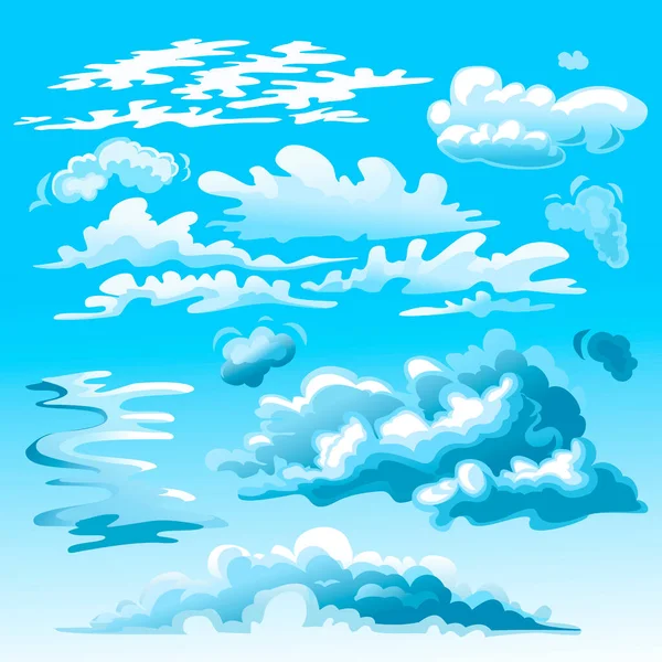 Cartoon Nuages bleus et blancs sur Sky Set. Vecteur — Image vectorielle