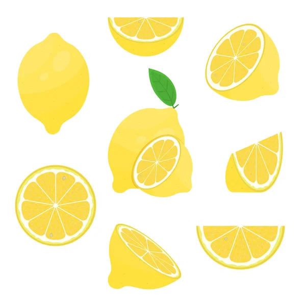 Sada ikon kreslených barevných citrónových řezů. Vektor — Stockový vektor