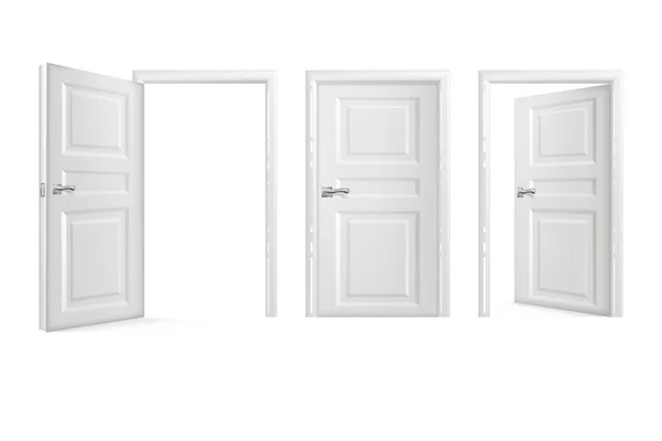 Realistic Detailed 3d Open or Closed White Doors Set. Vector — Stock Vector