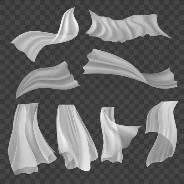 Ensemble de chiffons blancs volumétriques 3D détaillés réalistes. Vecteur — Image vectorielle