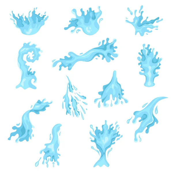 Κινούμενα σχέδια Κύματα και πιτσιλιές Blue Water Set. Διάνυσμα — Διανυσματικό Αρχείο