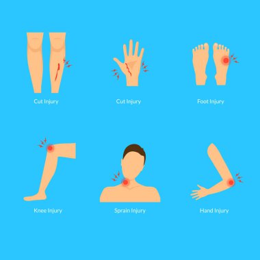 Çizgi film Acı çeken insan vücudu seti. Vektör