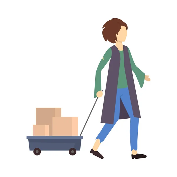 Personaje de dibujos animados de color sin hogar persona caminando. Vector — Vector de stock