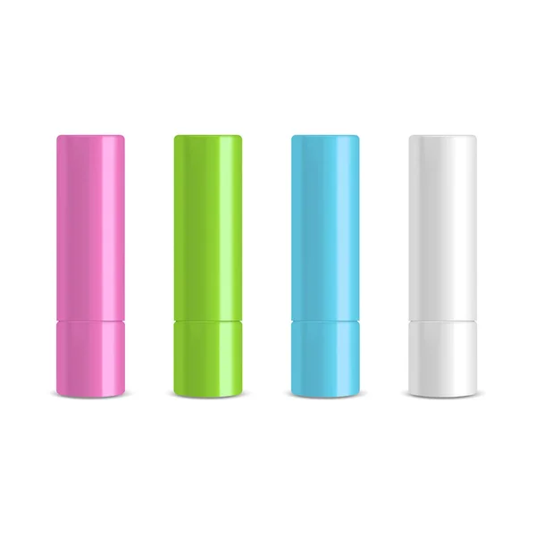 Ρεαλιστική 3d Λεπτομερής Lip Balm Stick πρότυπο Mockup Set. Διάνυσμα — Διανυσματικό Αρχείο