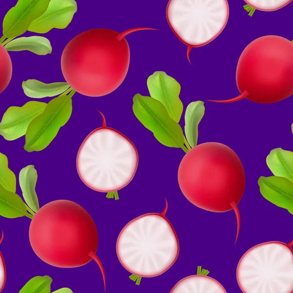 Realistic 3d Detailed Whole Radishes Seamless Pattern Background. Vector — Stock Vector